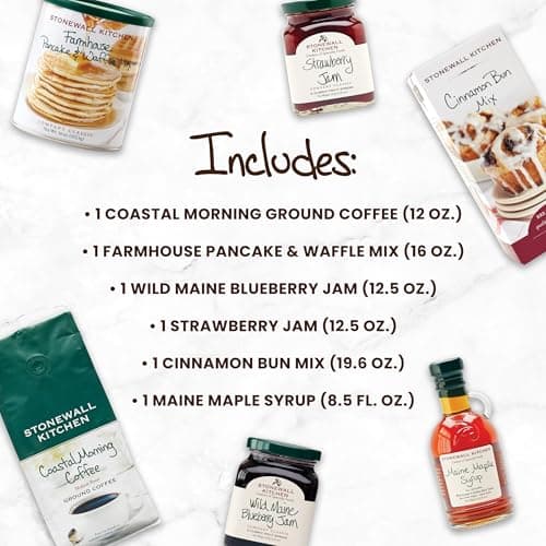 Stonewall Kitchen, New England Breakfast 6-Piece Gift Set with Reusable Basket