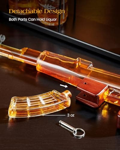 Kollea Birthday Gifts for Men Dad, Whiskey Decanter Sets - Gun Decanter, Detachable Magazine & 2 Bullet Shot Glasses, Liquor Dispenser for Bar, Anniversary Military Present for Brother, Christmas