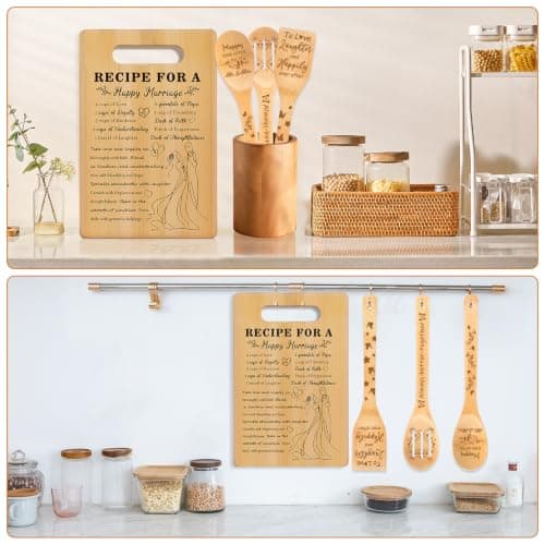 Bride to Be Gifts, Happy Marriage Wedding Cutting Board, Spoon, Shovel, Leaky Spoon and Card, Engagement Gifts for Couples Wedding Gifts for Couples 2026, Bridal Shower Gifts Cutting Board Set B0HCVGS2TF