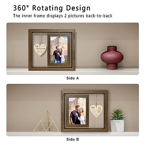 5 Year Anniversary Picture Frame Gifts for Her Him, Wood 5th Wedding Anniversary Photo Frame for Wife Men Husband, Display 2 4x6 Inch