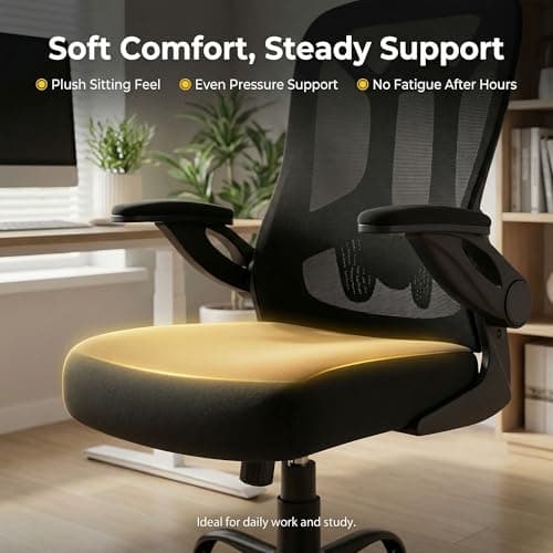 Ergonomic Office Chair, 300 lbs Heavy Duty Mesh Computer Chair with Adjustable Lumbar Support, 90° Flip-up Arms Space Saving Desk Chair, Mid Back Breathable Task Chair for Home Office, Black