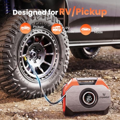 with 19200mAh for Heavy duty Vehicle, Car & Inflatables, 100% Duty Cycle & Dual Cylinder, Bike Pump with LED Backlight,Orange ETENWOLF VORTEX S6 Tire Inflator Portable Air Compressor, Cordless Air Pump B0CGLTPKBZ