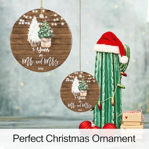 5th Anniversary Ornament Gifts for Couple, 5 Year Wedding for 5th Anniversary, Ceramic Keepsake 5 Year as Mr and Mrs Christmas Ornaments