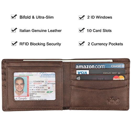 HIMI Wallet for Men-Genuine Leather RFID Blocking Bifold Stylish Wallet With 2 ID Window