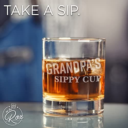 On The Rox Drinks Grandma and Grandpa Gifts - 17oz Grandma's and 11oz Grandpa's Sippy Cups, Set of 2- Gift Wine and Whiskey Glasses - Gift Ideas for First-Time Grandmother or New Grandparents