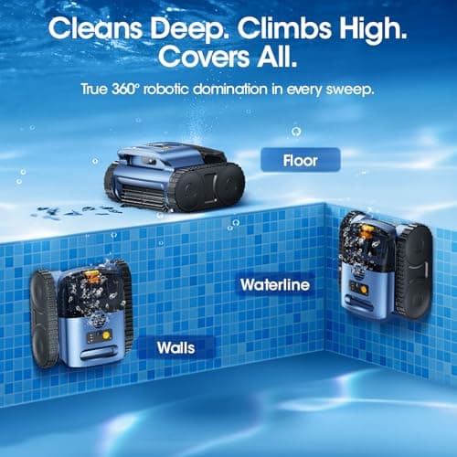 Cordless Robotic Pool Vacuum with Smarter Navigation & Track Drive, Dual 180W Brushless Motors, Wall & Waterline Climbing, 150-Min Runtime, for Inground & Above-Ground Pools up to 2,150 Sq. Ft.
