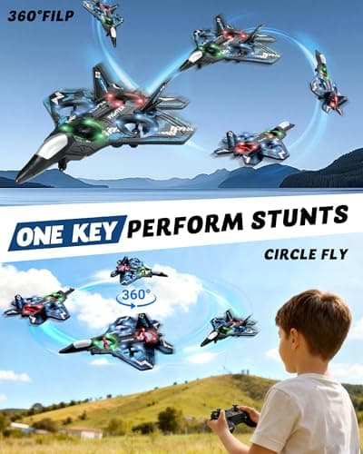 JoyRapt Drones for Kids Form RC Plane, Remote Control Airplane, Aircrafts Toys for Boys, Jet Helicopter Drones with LED Lights 360° Flip, Gifts for 6 8 10 Year Old Boys, 2 Rechargeable Batteries