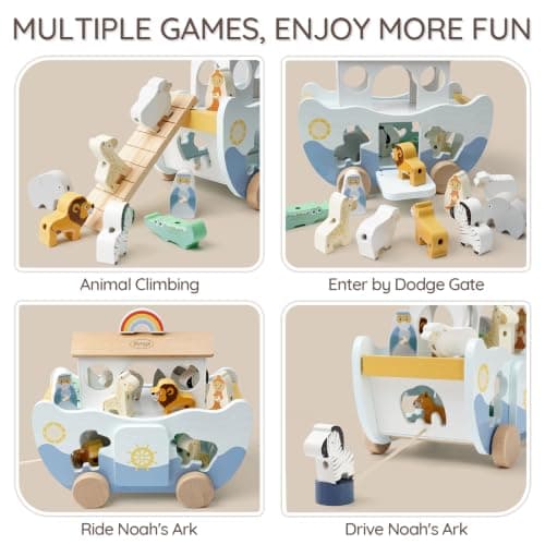 Neutral Color, Montessori Educational Toy, Animal Shape Sorter, Christian Toys for Toddler 1-3, Christmas Birthday Gift Joyreal Wooden Noah's Ark Toy for 1 Year Old Baby Boy and Girl Baptism Gift B0F3XF1SH8