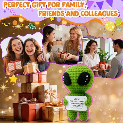 MAMAGIFTREE Crochet Alien Gift for Men Women – Funny Handmade Figure with Message Card, Appreciation Birthday Gift for Friends Coworkers Family B0G7176WS4
