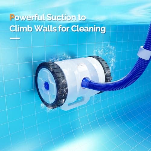(2025 Upgrade) VINGLI Automatic Suction-Side Pool Vacuum Cleaner, Powerful Wall-Climbing Sweeper for Inground Pools, Includes 39.6ft Tangle-Free Hose (Blue&White)