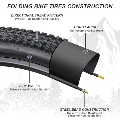 Hapleby 2PCS Premium Folding Bike Tires 26x1.95 Inch (50-559mm), Replacement Mountain Bike Tires 60 TPI Puncture-Resistant, Came with 2PCS Tire levers