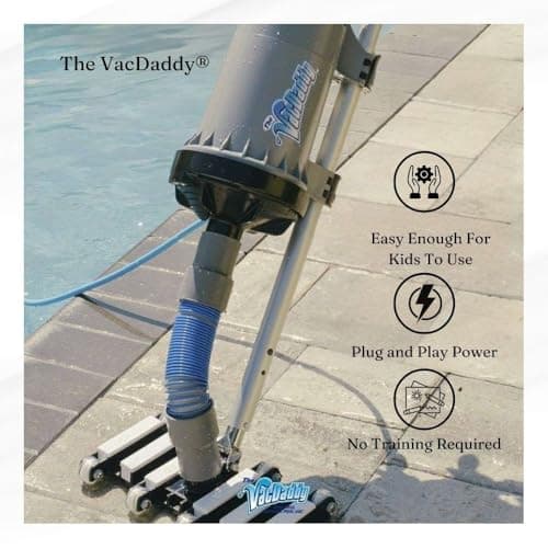 The VacDaddy FAST & POWERFUL Handheld Portable Pool Vacuum NO BATTERY REQUIRED! Cleans pools faster & better. Heavy Duty Professional Power for Residential and Commercial Inground & Above Ground Pools