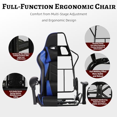 Gaming Chair, Gaming Chairs for Adults Ergonomic Gaming Chair with footrest Video Computer Chair with Headrest and Massage Lumbar Support for Adults, Kids 12+ (Black+Blue-B)