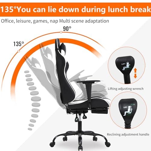 High Back PU Leather Gaming Chair with Headrest & Lumbar Support, Height Adjustable Wide Seat Gamer Chair for Adults, Game Chair with Footrest & Armrest