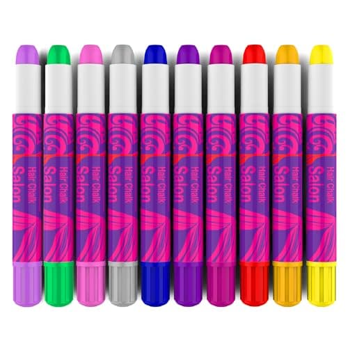 Desire Deluxe Hair Chalk for Girls Makeup Kit of 10 Temporary Colour Pens Gifts, Great Toy for Kids Age 5 6 7 8 9 10 11 12 13 Years Old, "Blue,Green,Grey,Pink,Purple