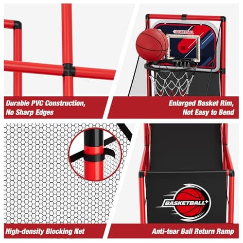 HYES Basketball Arcade Game Indoor Outdoor, Kids Basketball Hoop with 4 Balls & Pump, Single Shot Basketball Game at Home, Carnival Games Sport Toys for Boys Girls Teens