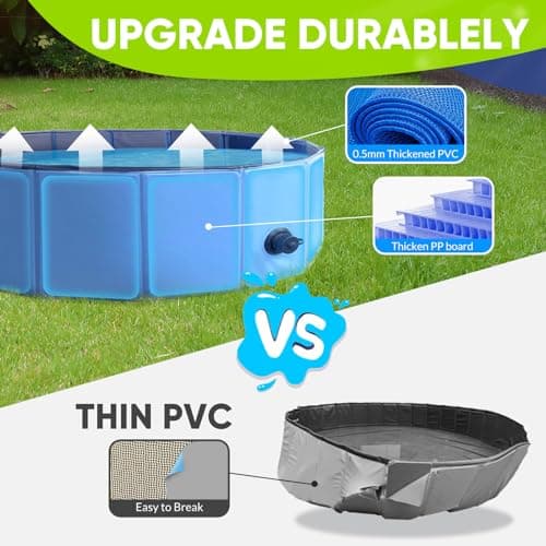 Dog Pool, Foldable Pet Swimming Pool with 6mm High-Strength PP Board, Hard Plastic Collapsible Doggy Pools for Small Dogs Kitty Duck,Non-Slip Doggie Bathtub Quick to Set Up and Drainage Hole(32x8in)