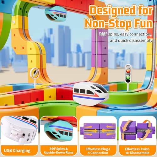 KlickRail Electric Train Set Flexible Race Track for 3 4 5 6 7 8 years old boys and girls, Building Toy Train Track Gravity-Defying 3D Embedded Layouts & Motorized Car, STEM Gift(Deluxe Set(88 Piece))