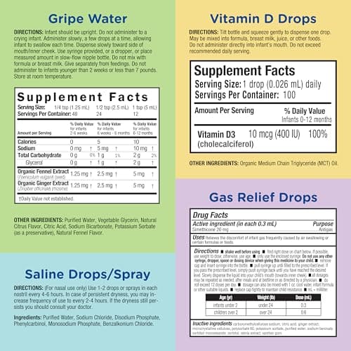 Mommy's Bliss 4-Piece Newborn and Baby Essentials Kit - With Gripe Water, Gas Relief Drops, Vitamin D 400IU, and Saline Drops/Spray - The Perfect Baby Gift.