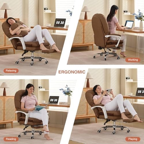 Ergonomic Office Chair for Big and Tall with Lumbar Support,Brown PU Leather High Back Executive Chair with Sedentary Vibration Reminder,Foot Rest,Reclining Function for Long Hours of Home Office