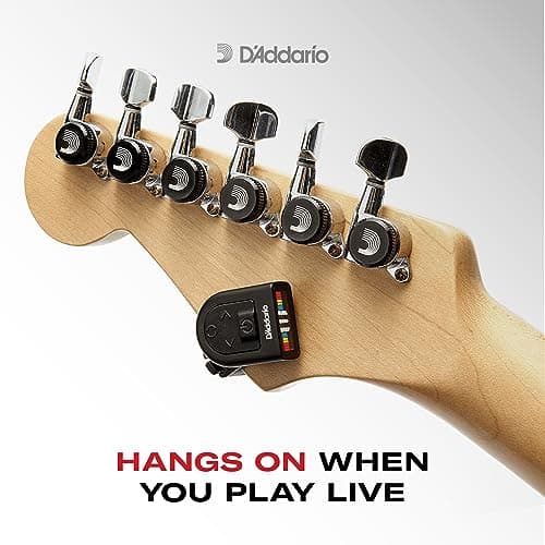 D'Addario Guitar Tuner - Micro Headstock Rechargeable Tuner - Tuner for Acoustic Guitar, Electric Guitar, Bass Guitar - Universal Clip On - 1pk
