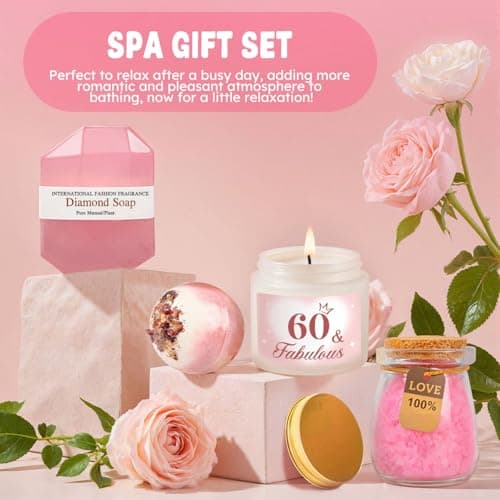 60th Birthday Gifts for Women, 60 Year Old Birthday Gifts for Women Self Care Gifts Basket Relaxing Spa Gift Fabulous Happy 60th Birthday Gift Presents Ideas for Woman Mom Wife Sister Friend Grandma