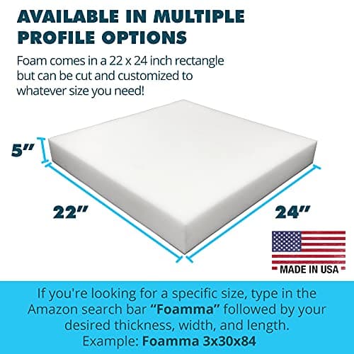 Foamma 5" x 22" x 24" High Density Upholstery Foam Padding for Cushions and Seat Repair, Thick-Custom Pillow, Chair, and Couch Cushion Replacement Foam, Craft Upholstery Supplies