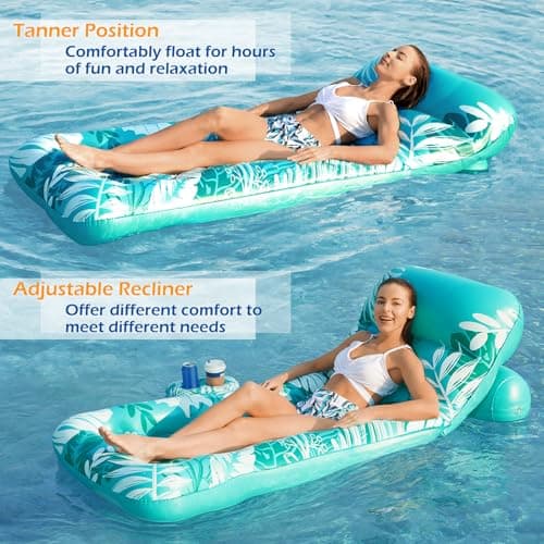 Jasonwell Inflatable Pool Float Adult - Pool Floaties Lounger Floats Floating Chair Raft with Adjustable Backrest Cup Holders Water Floaty Lake Lounge Tanning Floats Beach Party Toys for Adults
