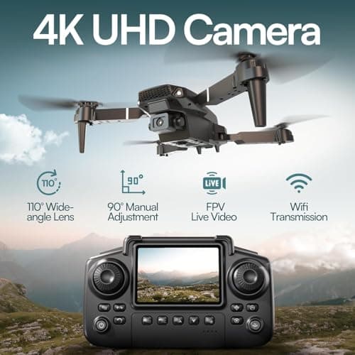 Falcon X 4K Drone - 4K UHD Camera Drone, Built-in Screen Remote Controller, WiFi FPV Foldable Quadcopter for Beginners & Adults, Includes 3 Batteries, SD Card & Reader
