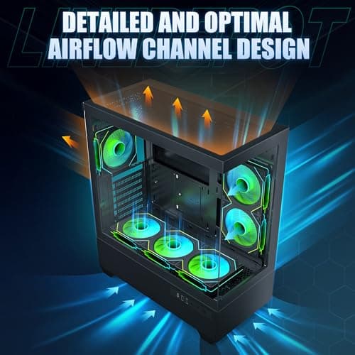 Gaming PC Case, Type-C ATX Computer Case with 6 PWM ARGB Fans Pre-Installed, Full Tower PC Case Full-View Dual Tempered Glass, Black(H2)