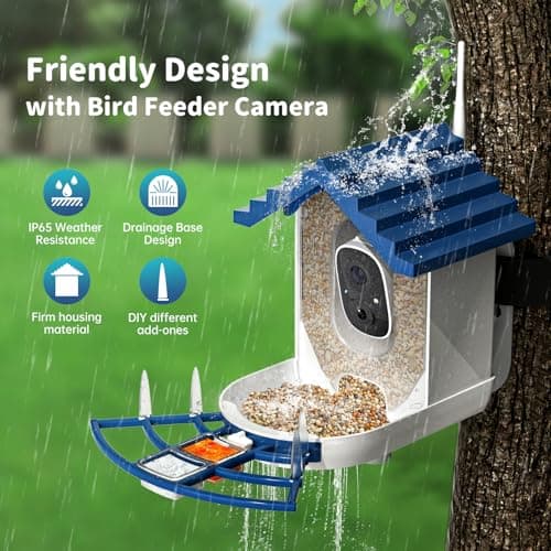 Smart Bird Feeder with Camera Solar Powered & AI Bi rd Identification, 2.4Ghz WiFi Bird feeders for Outdoors, 2K Live Video, Nstant Arrival Alerts - Gifts for Women