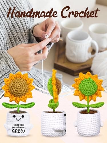 U-Goforst Teacher Appreciation Gifts, Emotional Cheer Thank You Gifts for Women Boss Coworkers Friends, Support Positive Handmade Crochet Sunflower Pot for Birthday Christmas Last Day of School