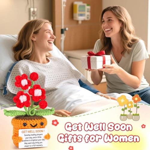 Get Well Gifts for Women After Surgery Recovery Cancer Care Feel Better Thinking of You Gift for Women Men Crochet Flowers Get Well Soon Hospital Bag Essentials Patients Comfort Cheer Up Encouragement