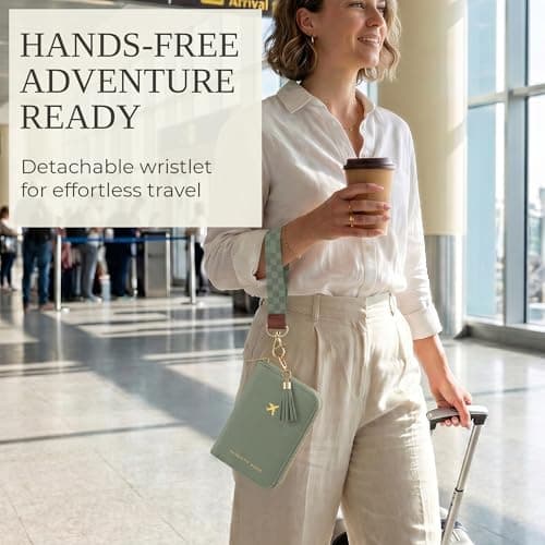All-in-One Organizer for Women Holds up to 4 Passports, w Card Slots and Keychain - RFID Blocking Keeps Documents Safe Beautiful Passport Holder And Travel Wallet with Wristlet Strap B0FVNQP2BL