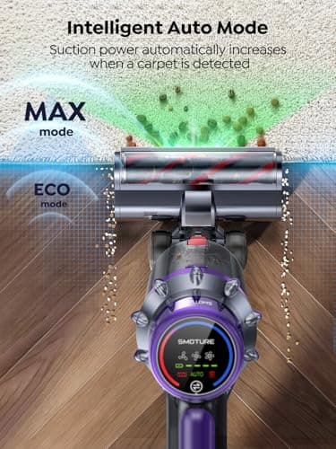 SMOTURE Cordless Vacuum Cleaner, 600W 50KPA 65Mins Vacuum Cleaners for Home, Cordless Stick Vacuum with LED Touch Screen, Anti-Tangle Wireless Vacuum, Handheld Vacuum for Pet Hair/Carpet/Floor