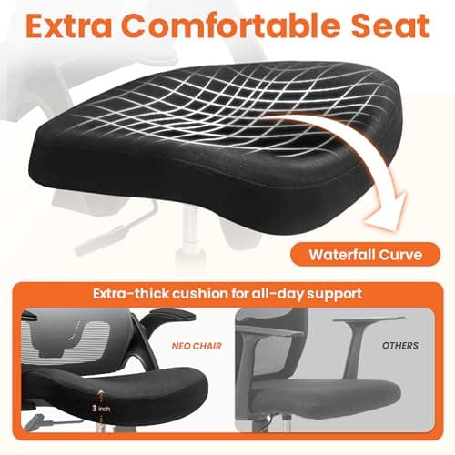 NEO CHAIR Office Desk Chair Gaming Computer High Back Support Mesh Comfy Seat with Adjustable Ergonomic Headrest Lumbar Rolling Flip-up Armrests and Wheels (Black)