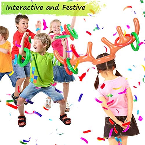 2 Set Inflatable Reindeer Antlers Ring Toss Game, Christmas Games for Family Party Great for Adults and Kids