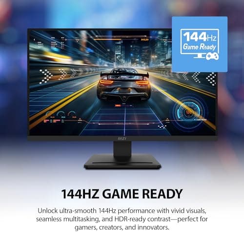 msi PRO MP273L E14 27-inch IPS 1920 x 1080 (FHD) Gaming Office Monitor, 144Hz, Adaptive-Synch, HDR Ready, HDMI, VGA Port,VESA Mountable, Tilt, 4-Side Slim Bezel,1ms, Black
