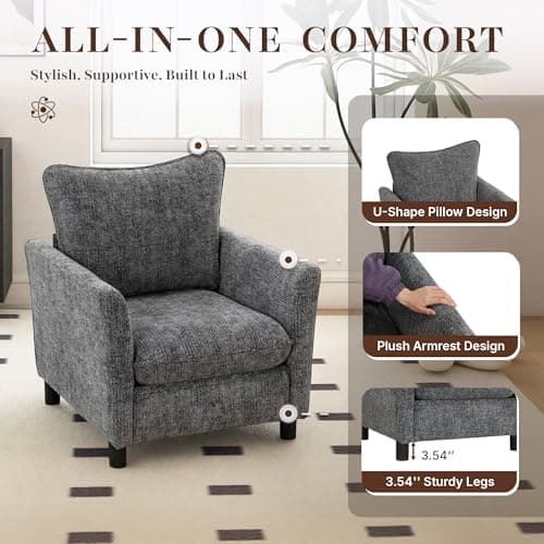 Accent Chairs for Living Room Chairs, Reading Chair Mid Century Modern Chair, Soft Chenille Sofa Chair, Upholstered Arm Chair Comfy Chair Side Chair