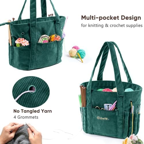 Crochet Bag and Tote - Corduroy Yarn Bag - Yarn Holder for Crocheting - Crochet Storage Bag for Crochet Hooks, Crochet Accessories, Knitting Bag for Crochet Lovers, Mother's Day Gift