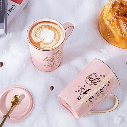 Valentines Spiritual Motivational Congratulations Gifts, 14oz Pink Ceramic Marble Gold Print Coffee Cup, Nicely Gift Boxed Graduation Gifts for Women Her 2026 - She Believed She Could So She Did Mug B0CZ993XBN