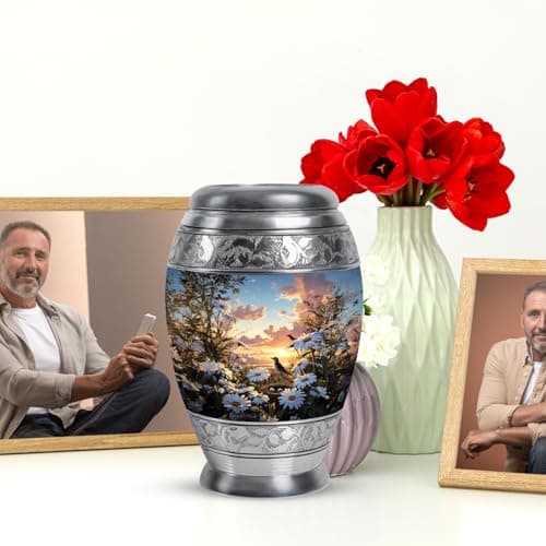 Daisies Flower Urn - Mini Urns for Ashes for Women - Companion Urn for Husband & Wife - Decorative Sunset Urns for Human Ashes Dad - Mom Cremation & Burial - 3 Inch B0GRV4BWNB