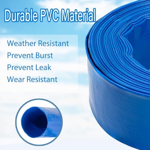 2" x100 FT, Pool Backwash Hose, Heavy-Duty PVC Hose, Lay Flat Discharge Hose, Weatherproof Burst Resistant for Water Transfer, Sump Pump, Pool Filter, Pool Drain,with 2 Clamps