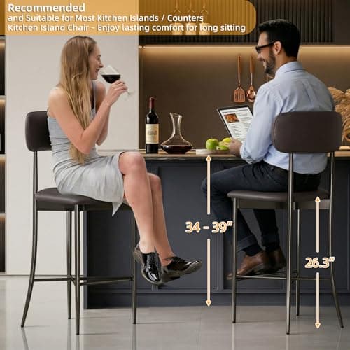 26.3 Inch Counter Height Bar Stools, Modern Counte Stools with Backrest,Counter Height Chairs with Leather Seat, Sturdy Frame and Footrests for Kitchen Island, Dining Room, Counter,Dark Gray