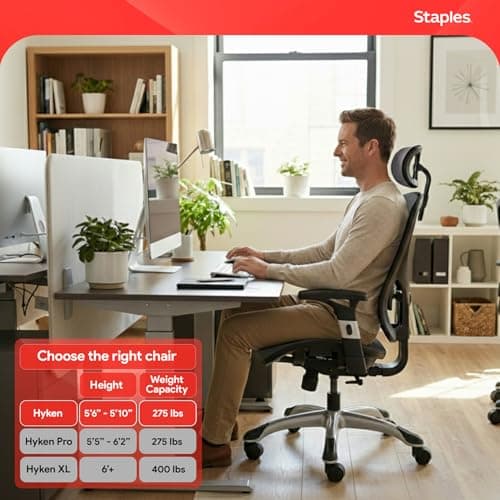 STAPLES Ergonomic Task Chair, Mesh, Ergonomic, Lumbar Support, Swivel, Gray