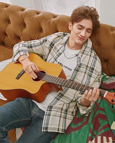 Donner 41” Acoustic Guitar Bundle for Beginners Adults with Online Lesson, 4/4 Full Size Steel Acustica Guitarra with Gig Bag, Tuner, Strap, Strings, Picks, Capos, Cutaway, Natural, DAG-1C/DAD-110C