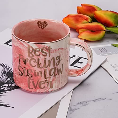 Hendson Sister In Law Gifts - Best Sis In Law Ever - Funny Sister In-Law Chirstmas Birthday Gift, Engagement, Wedding Gift, New To Be - Pink Mug, 11.5oz Coffee Cup