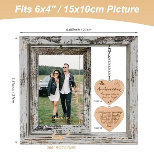 5 Year Anniversary Rotating Picture Frame for Her, Wood 5th Wedding Anniversary Photo Frame gifts for Wife Husband Him Couple, Display 2 6x4