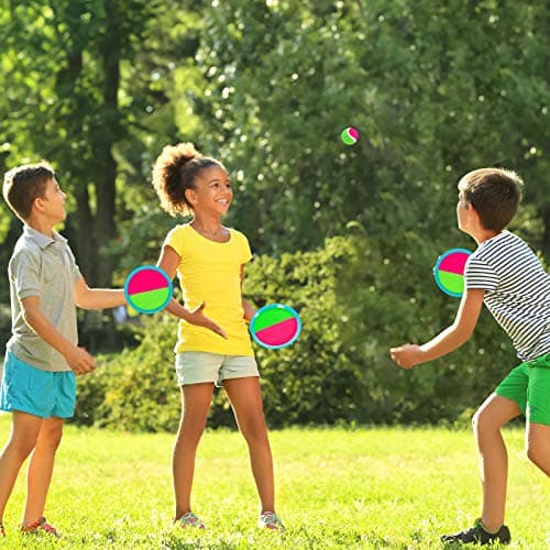 Outdoor Games, Toss and Ball Set with 6 Paddles and 3 Balls, Perfect Yard Games Outdoor Toys Games for Kids Ages 4-8 Easter Gifts for Kids/Adults/Family