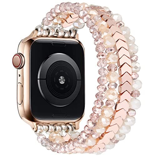 MOFREE Beaded Bracelet Compatible with Apple Watch Band 38mm/40mm/41mm/42mm, Fashion Elastic Stretch Women Bands for iWatch Series 11/10/9/8/7/SE/6/5/4/3/2/1 iPhone Watch Strap Bands Rose Gold